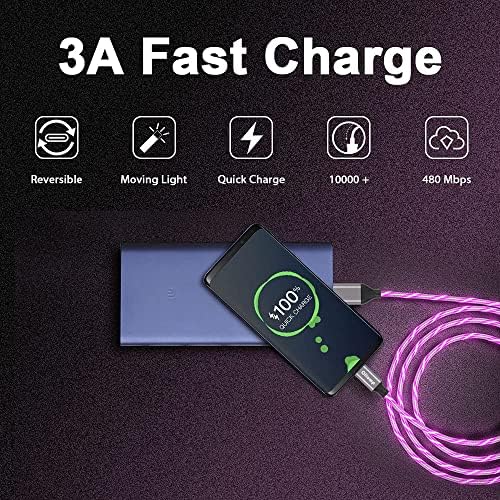 Illuminate Your Charging Experience: MFi Certified 6 ft LED Light Up Lightning Cable for i Phone 14/13/12/11/11 Pro/Max/XS/XR/X/6/7/8 – Fast Charging & High-Speed Data Sync in Vibrant Purple – Optimal Durability & Enhanced Compatibility for Effortless Connectivity