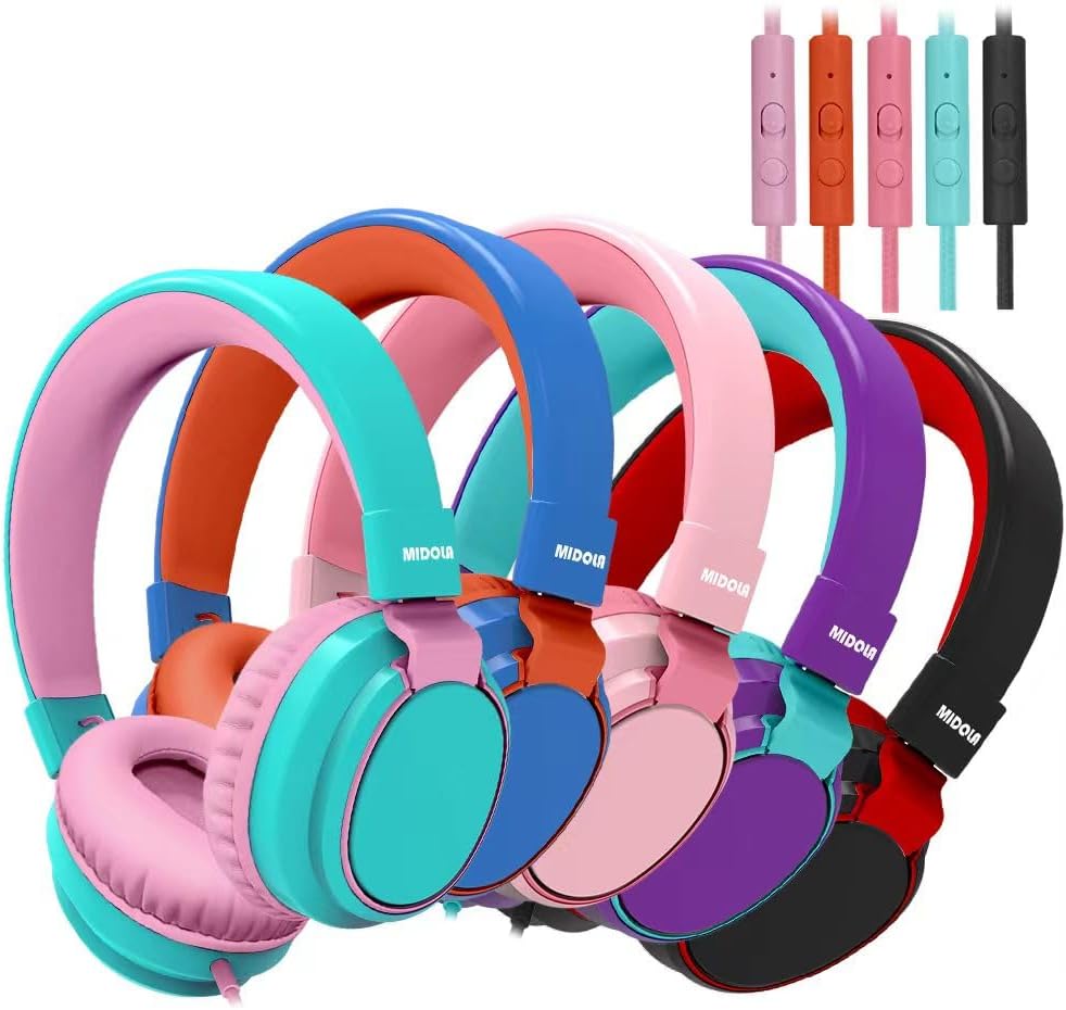 MIDOLA Kids Foldable Headphones – Safe Sound Over-Ear Design with 85/110 d B Volume Limitation, Inline Microphone, and Universal AUX 3.5 mm Connectivity – Lightweight, Stylish Light Purple for Comfortable Listening on Tablets, PCs, and Notebooks – Ideal for Safe Audio Enjoyment for Boys and Girls