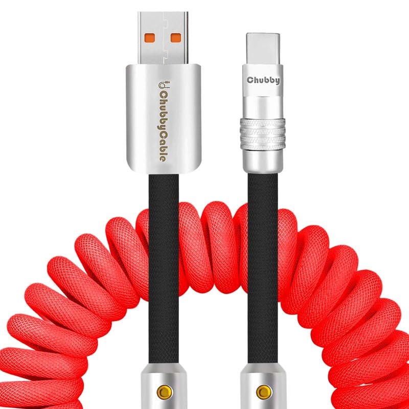 Experience Unmatched Charging Versatility with the Chubbycable Curly Chubby – 240 W High-Speed Retractable USB-C Cable, Extends 2.29 to 3.6 FT, Ideal for Car Play & Android Auto, Stylish Dark Blue and Green Coiled Design for Effortless Organization and Durability