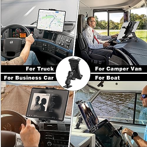 Heavy Duty Tablet Holder for Trucks – Versatile Drill Base Car Mount with Adjustable 5.91” Arm for i Pad Pro, Kindle Fire, and All 4.7-13.5” Devices – Ultimate Stability for Safe Driving and Hands-Free Use