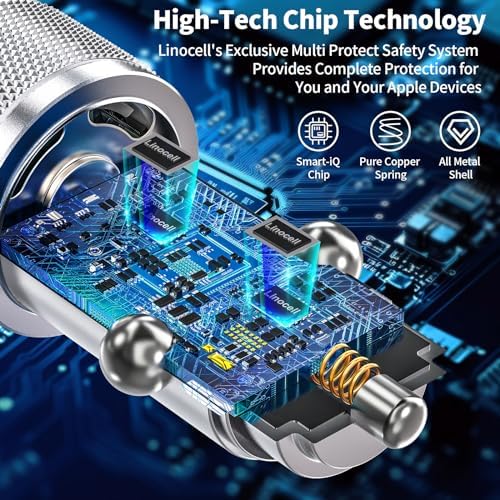 BAOYUANDA 72 W Dual Port USB-C Car Charger for i Phone 16 Series – MFi Certified Fast Charging Solution with 2 Durable Type C Cables for i Pad Pro, Android & More – Ultimate Compatibility for On-the-Go Power Management