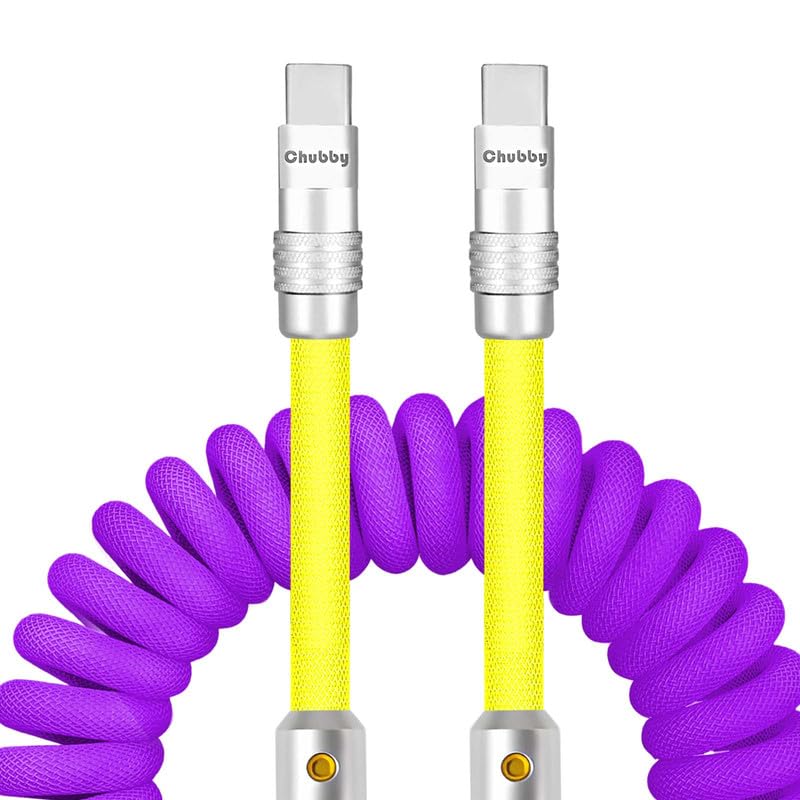 Experience Unmatched Charging Versatility with the Chubbycable Curly Chubby – 240 W High-Speed Retractable USB-C Cable, Extends 2.29 to 3.6 FT, Ideal for Car Play & Android Auto, Stylish Dark Blue and Green Coiled Design for Effortless Organization and Durability