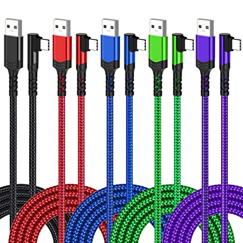 10 ft Right Angle USB C Cable 5-Pack – Fast Charging Nylon Braided Charger for Samsung Galaxy S25, S24, S23, A16, A15 & Google Pixel 9, 8 – Superior Durability and Comfort for Gaming and Daily Use – Enhanced Compatibility for All Type C Devices