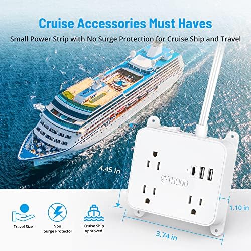 TROND Ultra Thin Flat Extension Cord with 3 USB Ports and 3 AC Outlets – Sleek Wall-Mount Power Strip for Smart Charging in Small Spaces – Perfect for Home, Dorms, and Workstations – Compact Surge Protector for Modern Electronics