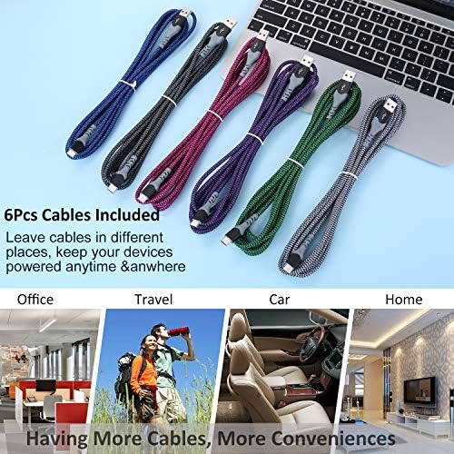 10 ft USB Type C Charger Cable 6 Pack – Durable Braided Fast Charging Cords for Samsung Galaxy S24, S23, S22, S21, S20, S10, S9, A Series & LG Devices – Tangle-Free, High-Speed Data Transfer for Home, Office, and Travel