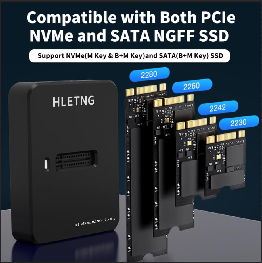 Ultra-Fast M.2 NVMe to USB Adapter for External SSDs – 10 Gbps Data Transfer, Versatile PCIe & SATA Compatibility, Portable Aluminum Enclosure, Effortless Plug-and-Play Design, Essential Accessory for Professionals and Tech Enthusiasts