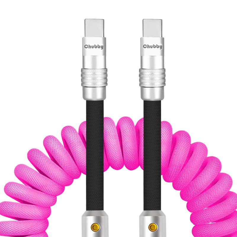 Experience Unmatched Charging Versatility with the Chubbycable Curly Chubby – 240 W High-Speed Retractable USB-C Cable, Extends 2.29 to 3.6 FT, Ideal for Car Play & Android Auto, Stylish Dark Blue and Green Coiled Design for Effortless Organization and Durability