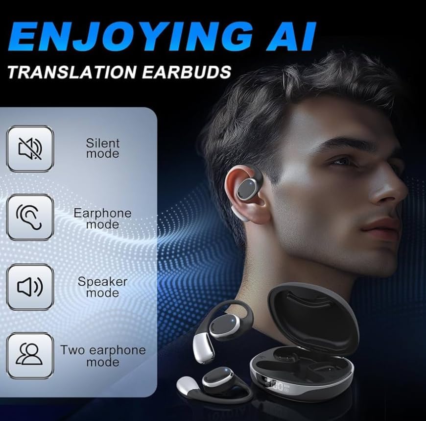 Revolutionary AI Translation Earbuds for Instant Multilingual Conversations – Effortless 3-in-1 Bluetooth Device for Travel, Business, and Education, Waterproof Design with Comfort Fit, Compatible with i OS & Android for Enhanced Listening and Learning Experience in 144 Accents and Languages