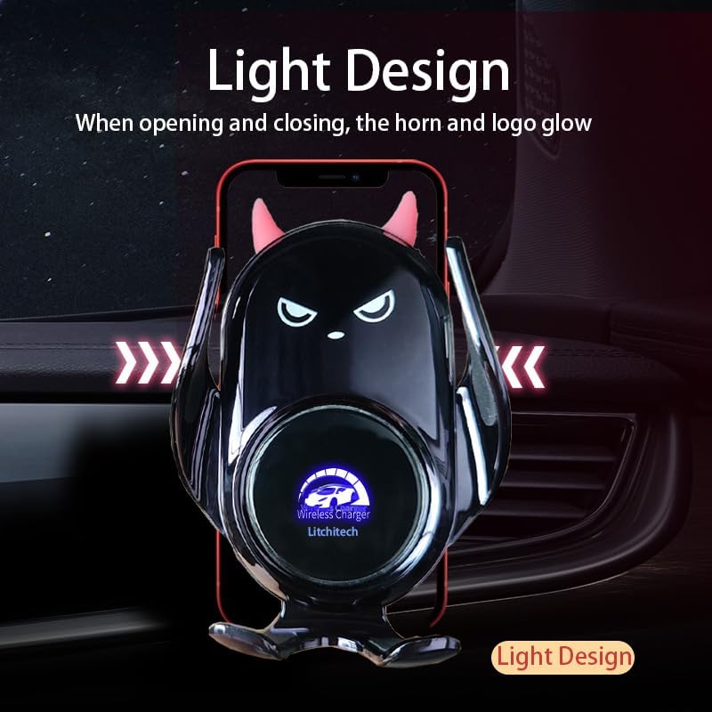 Sleek Red Demon Wireless Car Charger Mount for Women – 15 W Fast Charging Auto Clamping Phone Holder for i Phone & Samsung – Stylish Vehicle Accessory with Effortless Installation & Enhanced Compatibility