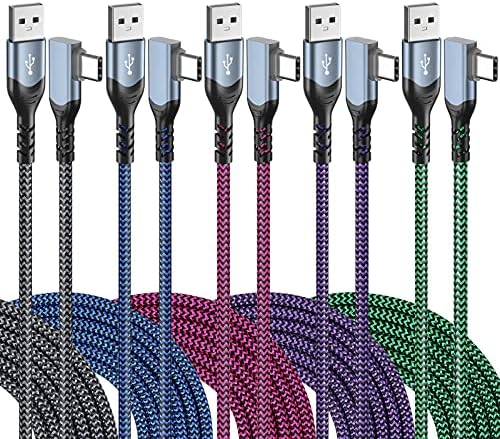 Ultra-Durable 10 ft USB C Cable 5-Pack by OKRAY – Fast Charging Braided Cords with 90-Degree Right Angle Connector for Samsung Galaxy S Series, Google Pixel, and More – Superior Compatibility for Effortless Device Use and Enhanced Performance