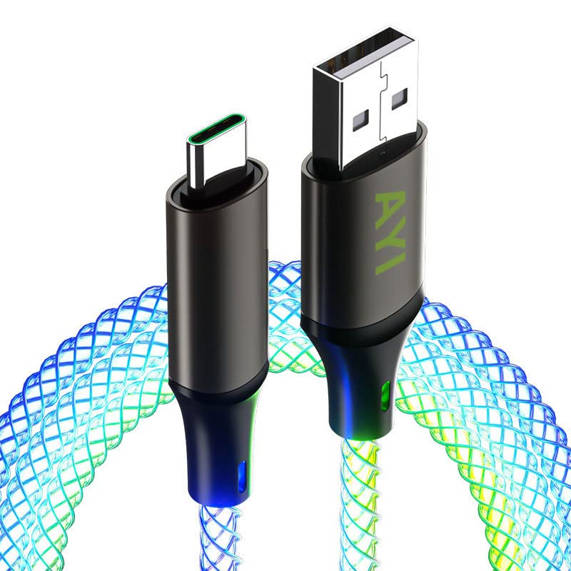 Vibrant RGB Type C to USB A 2.0 Fast Charging Cable – High-Speed Data Transfer with Colorful Current Flow Visualization – Universal Compatibility for All Type C Devices – 39-Inch Length for Ultimate Flexibility and Style