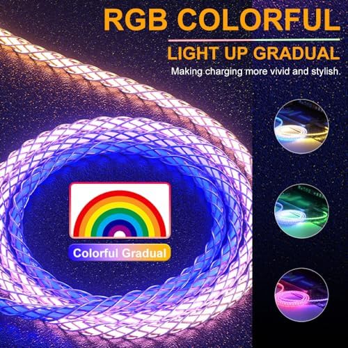 RGB LED i Phone Charger Cable – 3 ft MFi Certified Lightning Cable for Fast Charging with Colorful Gradual Light Up Feature – Compatible with i Phone 14, 13, 12, 11 Pro Max, XR, XS, X, 8, 7, 6 Plus & i Pad – Stylish, Durable, and Enhanced Charging Experience