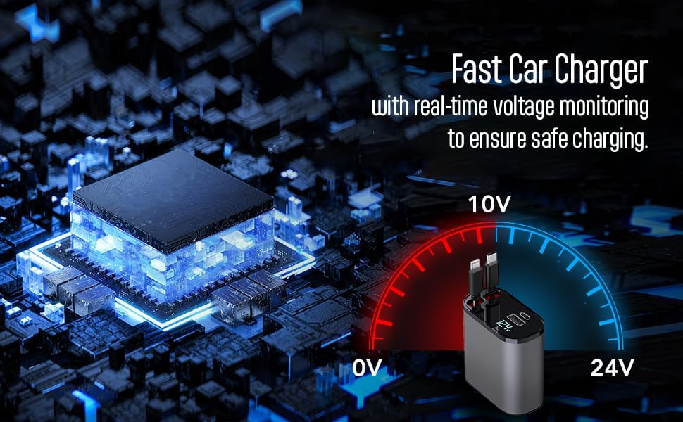 Ultimate Retractable Car Charger – 4-in-1 Fast Charging Solution for Apple & Android Devices – Compact USB-C Charger for On-the-Go Convenience, PT-16 – Essential Car Gadget for Organized Driving