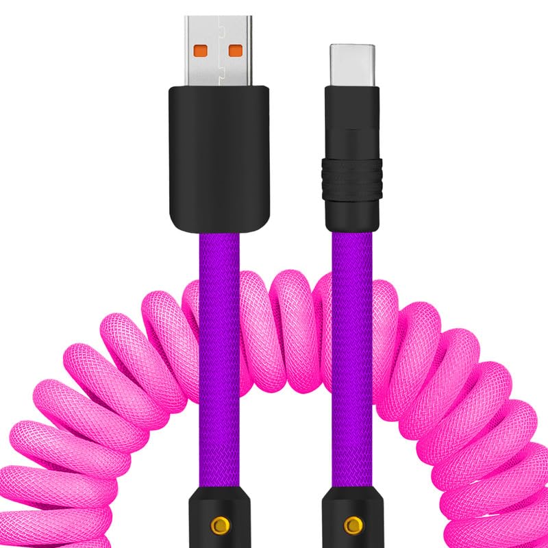 Experience Unmatched Charging Versatility with the Chubbycable Curly Chubby – 240 W High-Speed Retractable USB-C Cable, Extends 2.29 to 3.6 FT, Ideal for Car Play & Android Auto, Stylish Dark Blue and Green Coiled Design for Effortless Organization and Durability