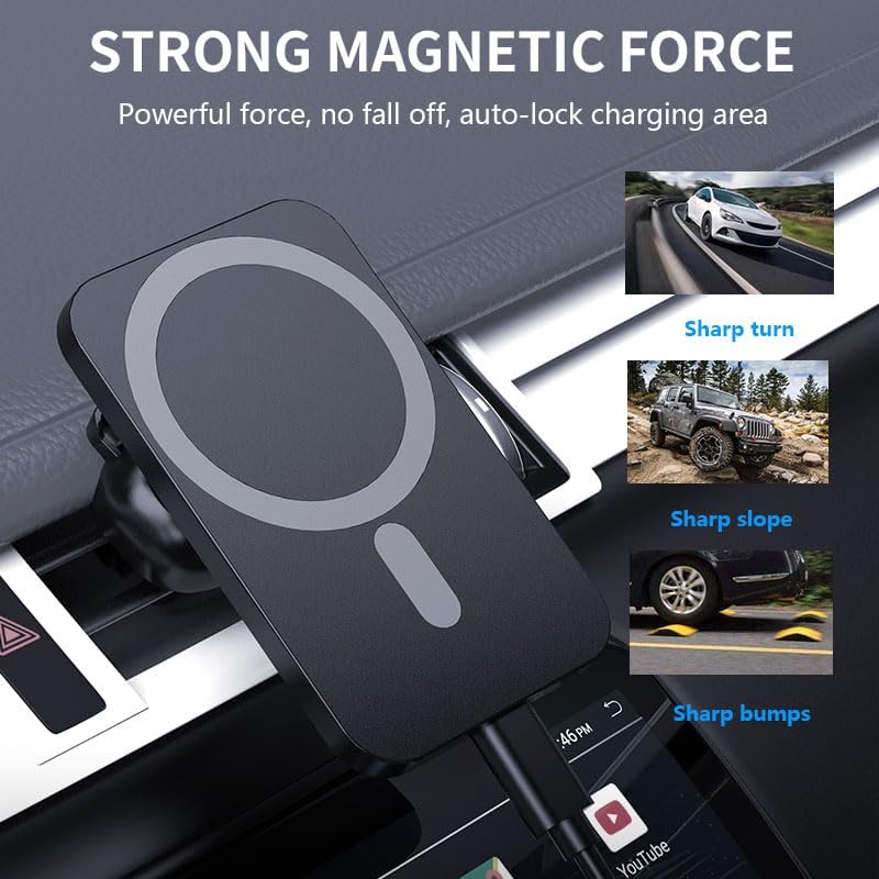 HYDGYC 15 W Fast Wireless Car Charger for i Phone – Mag Safe-Compatible Air Vent Charging Pad with 360° Rotation for Optimal Viewing – Essential Accessory for i Phone 16/15/14/13/12 (Sleek White Design) – Effortless Installation & Secure Hold for On-the-Go Power