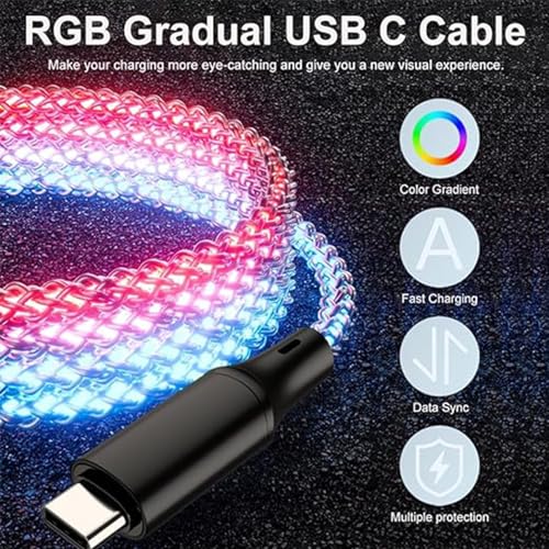 USB C to Type C LED Light Up RGB USB C Charging Cable,Fast Charging Cord for i-Phone 15 Pro Max Plus, iPad mini Pro Air and Galaxy Note Pixel etc(66W 3FT) – Enhanced Compatibility and Speed