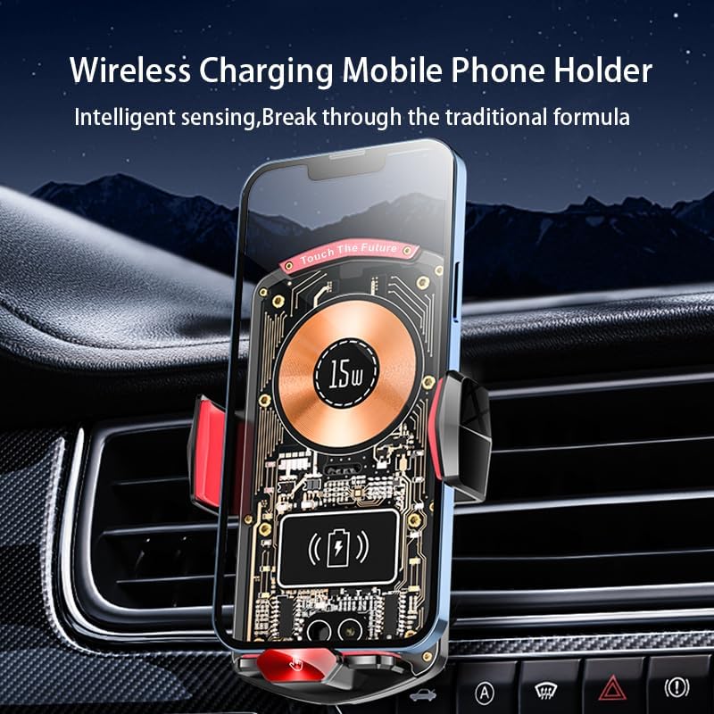 Revolutionary 15 W Fast Wireless Car Charger Mount & Phone Holder – Effortless Auto Clamping with 360° Rotating Ball Joint for Unmatched Viewing Angles – Secure Air Vent Clamp Compatible with i Phone 16/15/14/13/12/11/10 & Samsung Galaxy Series – Transparent Design for Aesthetic Appeal and Enhanced Stability