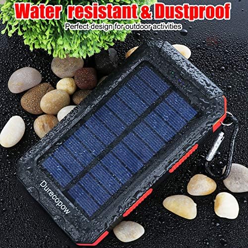 High-Capacity 20,000 m Ah Waterproof Solar Charger Power Bank for Outdoor Adventures – Dual USB-C Fast Charging with Built-in LED Flashlight and Compass (Orange) for Ultimate Portability and Reliability