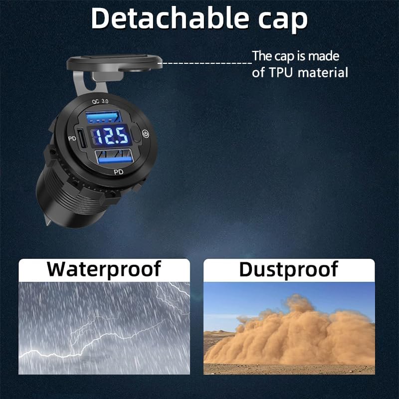 Aluminum Alloy Dual Quick Charge 3.0 USB C Car Charger with Voltmeter – Fast Charging Adapter for Auto, RV, and Truck – PD 3.0 Compatible Cigarette Lighter Replacement with On/Off Switch for Enhanced Power Management