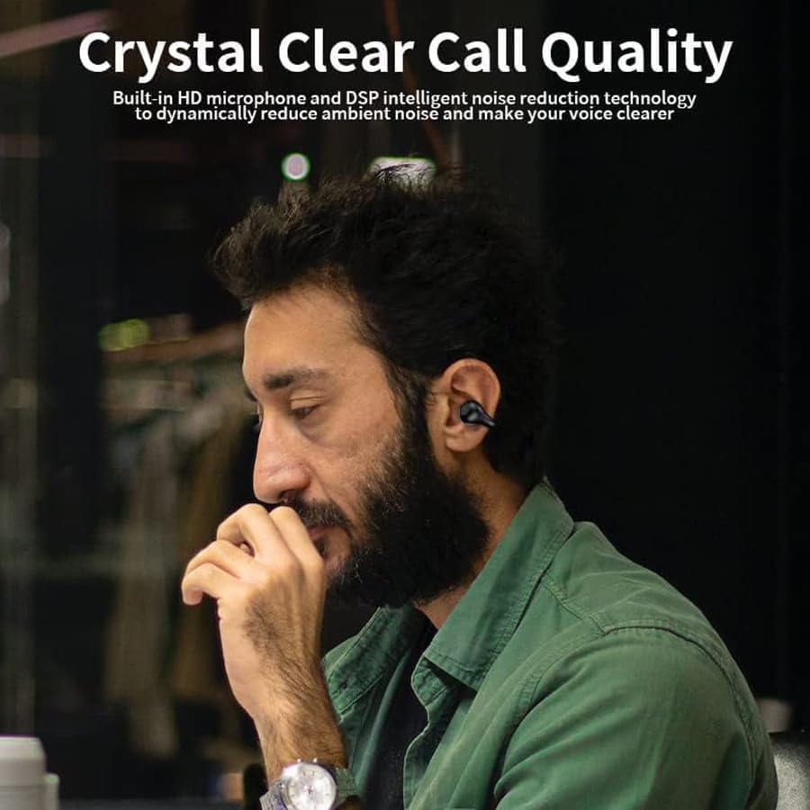 Elevate Your Fitness Experience with Advanced Bluetooth 5.3 Bone Conduction Earbuds – Ultra-Lightweight Clip-On Wireless Headphones Designed for Maximum Comfort and 60-Hour Playtime – IPX7 Waterproof for All-Weather Performance – Ideal for Running, Walking, and Intense Workouts – Stay Informed with Real-Time Battery Status via Smart Digital Display Charging Case – Enjoy Unmatched Awareness and Universal Compatibility for All Devices