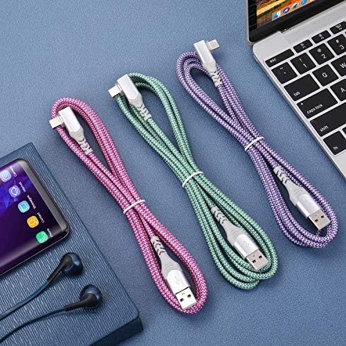 10 FT USB to C Cable 3 Pack – Fast Charging Right Angle Nylon Braided Charger for i Phone 16, Samsung Galaxy S25 & More – Superior Durability & Enhanced Comfort for Gaming & Streaming – Universal Compatibility for All Devices