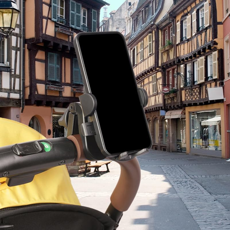 Premium Wear-Resistant Stroller and Bike Phone Mount – Versatile Trolley Holder for Secure Device Accessibility and Optimal Viewing in Sleek Black – Perfect for Active Lifestyles and Effortless Hands-Free Navigation