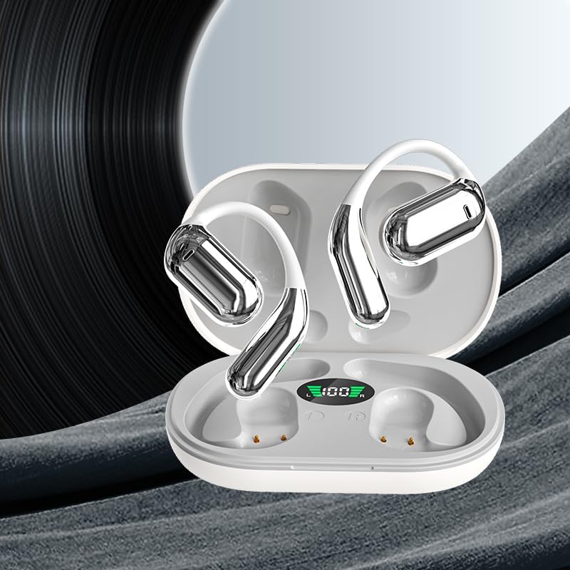 Sleek White Wireless Bluetooth Earbuds with Secure Hooks – 50-Hour Playtime & LED Charging Case for Ultimate Convenience | Waterproof & Sweat-Resistant Design Perfect for Fitness Activities | Ergonomic Comfort for Running & Active Lifestyles | Built-in Microphone for Clear Hands-Free Calling | Fast Pairing Technology for Hassle-Free Connectivity