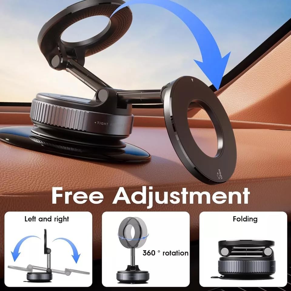 Elevate Your Hands-Free Experience with the Ultra-Strong Magnetic Phone Holder – 360° Adjustable & Foldable Design for Seamless Use in Cars, Gyms, and Beyond – Compatible with i Phone & Android Devices (Sleek Black) – Dependable Stability and Style for Active Lifestyles
