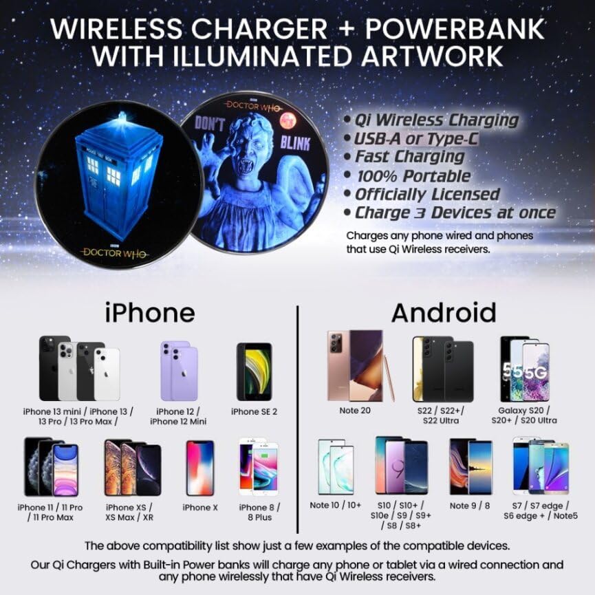 Power Your Devices with Doctor Who Weeping Angel Wireless Charger – Illuminating Portable Power Bank with Backup Battery, Qi Compatibility, and Unique Sci-Fi Design – Ideal for Whovians and Tech Lovers – Versatile Charging for All Your Gadgets