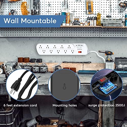 Maximize Your Power with the 23-in-1 Heavy Duty Surge Protector Power Strip – 20 Outlets Plus 2 USB and 1 USB-C Ports, 6 ft Wall-Mountable Extension Cord for Efficient Gaming, Office, and Home Setup – Unmatched Compatibility and Fast Charging Solutions