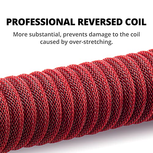 GUNMJO Pro Custom Coiled USB C Cable for Gaming Keyboards – Premium Double-Sleeved Mechanical Keyboard Accessory with Detachable Metal Aviator, 1.5 m USB-C to USB-A in Sleek Carbon Black – Ultimate Speed, Durability, and Aesthetic Upgrade for Gamers