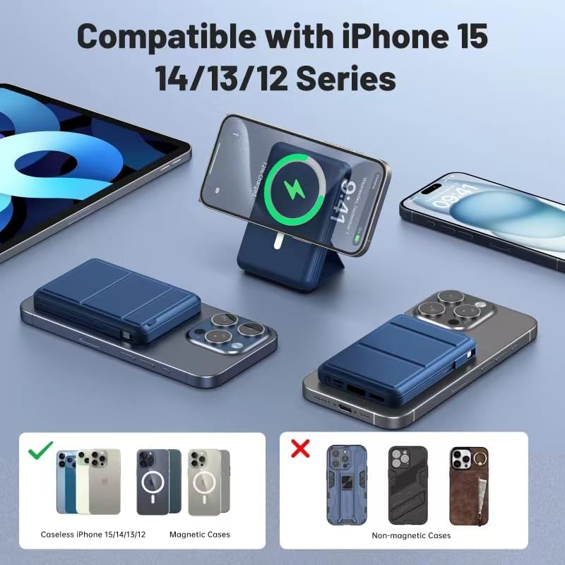 Azmuth Mag Safe 10,000 m Ah Magnetic Power Bank – Rapid 22.5 W PD Charging with LED Display, Portable Wireless Charger for i Phone 12-16, Pro, Pro Max – Integrated Stand for Effortless Use, Ultimate Compatibility, and Efficiency