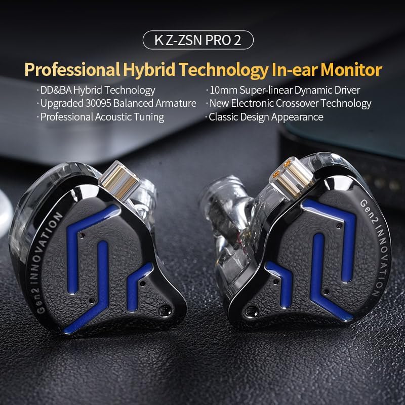 KZ ZSN PRO 2 Hi Fi IEM Earbuds – Dynamic Driver & Balanced Armature Hybrid Technology for Heavy Bass Enthusiasts, Stylish Glare Blue Design, Ergonomic Comfort for All-Day Wear, Seamless Device Compatibility for Ultimate Versatility