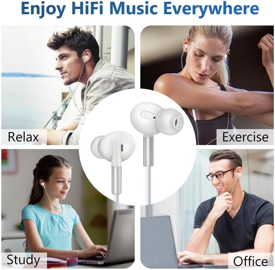 Elevate Your Audio Experience with USB-C Wired Earbuds – Seamlessly Compatible with i Phone 16, 15 Pro Max, i Pad Pro & Google Pixel 8, 7, 6 A, 5 – Superior Ergonomic In-Ear Design for Hi-Fi Stereo Sound, Integrated Microphone & Volume Control for Effortless Calls and Music – Lightweight, Tangle-Free Cable for Ultimate Portability and Comfort – Perfect for Music Enthusiasts, Gamers, and Professionals Seeking Unmatched Sound Quality and Durability – Experience High-Performance Earphones That Enhance Your Daily Life and Keep You Connected on the Go
