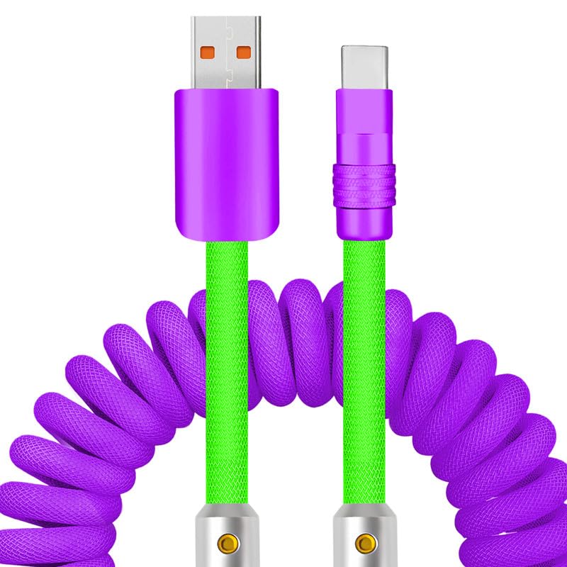 Experience Unmatched Charging Versatility with the Chubbycable Curly Chubby – 240 W High-Speed Retractable USB-C Cable, Extends 2.29 to 3.6 FT, Ideal for Car Play & Android Auto, Stylish Dark Blue and Green Coiled Design for Effortless Organization and Durability