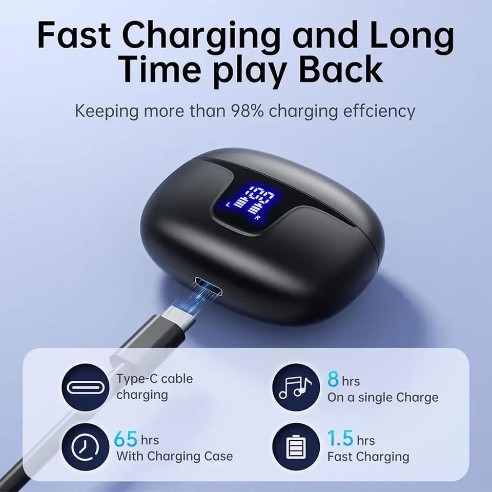Ultra-Long Playtime Bluetooth 5.3 Noise Cancelling Earbuds – 140-Hour Battery Life, 4-Microphone Sound Isolation, IPX4 Waterproof, Touch Controls, LED Battery Indicator – Premium Comfort for Audiophiles and Professionals in Stylish Black Finish
