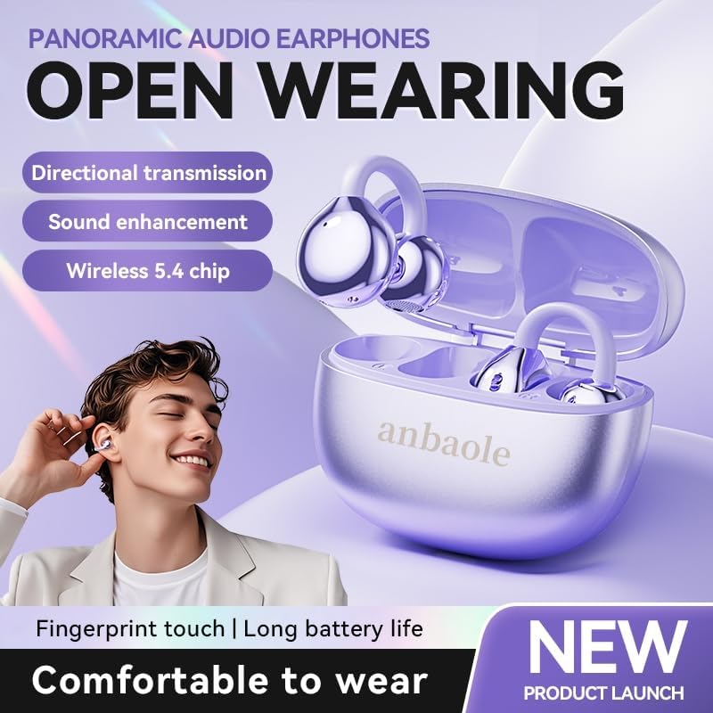 Revolutionize Your Listening Experience with Advanced Open-Ear Bluetooth 5.4 Wireless Earbuds Featuring Bone Conduction Technology – Immerse Yourself in Hi-Fi Sound and Enjoy Environmental Noise Cancellation for Crystal Clear Audio – IPX5 Waterproof Rating Perfect for Active Lifestyles – Eye-Catching Purple Design Tailored for i OS & Android Compatibility – Ideal for Fitness, Daily Commuting, and Outdoor Exploration
