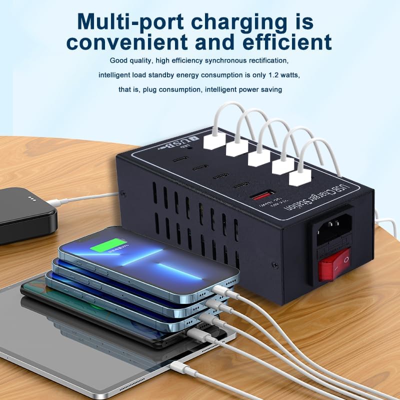 Ultimate 10-Port USB Charging Hub – Fast 60 W Power Delivery Multi-Port Charger for i Phone 13/14/15, Tablets & More – Intelligent Overcharge Protection for Home, Office, and Public Use – Sleek Desktop Accessory for Efficient Device Management