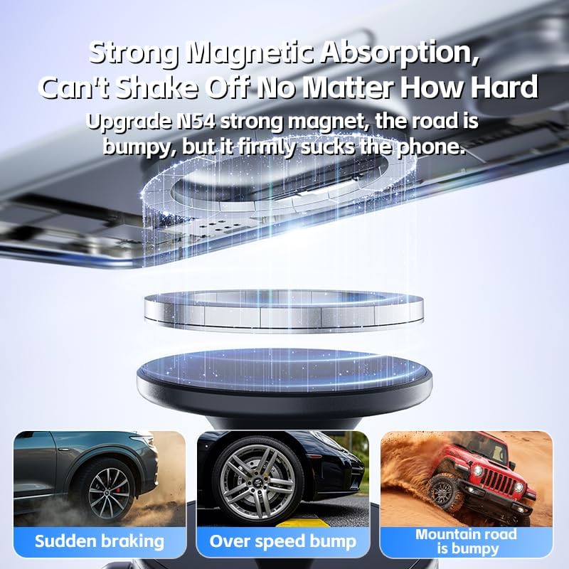 Magnetic Car Phone Mount Holder, Compatible with Magsafe, 360° Adjustable Magnetic Vacuum Suction Mount, Compact & Portable Design Holder for All Smartphones, Universal Car/Home/Office/Gym Use – Enhanced Compatibility and Speed