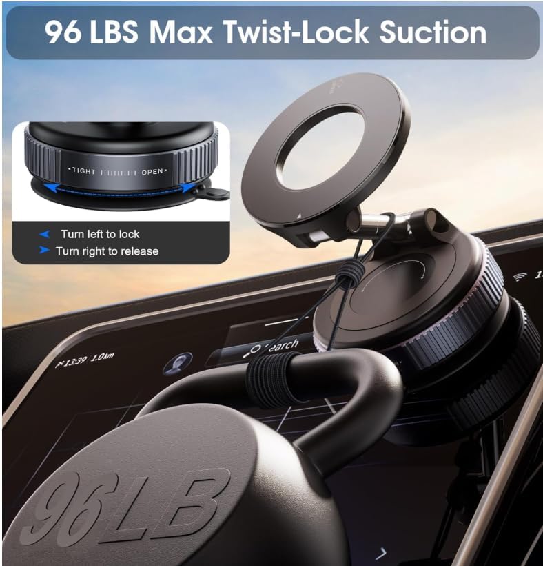 Revolutionize Your On-the-Go Experience with the 2026 Premium 360° Magnetic Phone Mount – Ultra-Strong 96 LBS Suction Cup for Secure Mag Safe Compatibility and Effortless Hands-Free Access in Cars, Gyms, and Beyond – Perfect for i Phone & Android Devices