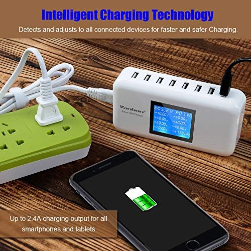 Power Up Efficiency: 60 W 12 A 8-Port USB Desktop Charging Hub with Smart LCD Display for Rapid Multi-Device Charging – Ideal for Smartphones, Tablets, and More (Sleek White Design)