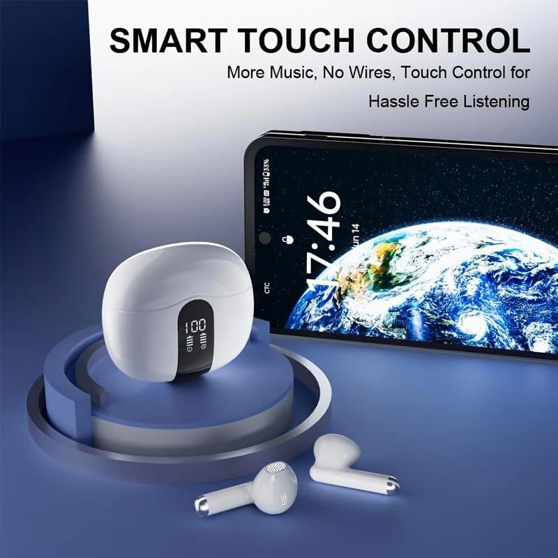 Advanced Bluetooth 5.4 Wireless Earbuds with LED Display – Ergonomic Half In-Ear Design for Ultimate Comfort, 24-Hour Playtime, User-Friendly Touch Controls, and Rapid USB-C Charging – Sleek Black Aesthetic for Exceptional Sound Quality and Daily Versatility