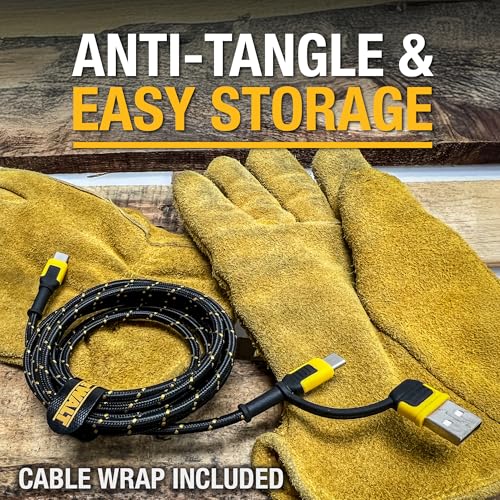 DEWALT Heavy Duty 2in1 Charging Cable, USB C to USBC w/Adapter USB, 60W PD Fast Charging & Data Sync, TypeC Charger Cables for Multiple Devices for iPhone 16/15 Pro Max, MacBook, iPad, Samsung Galaxy – Enhanced Compatibility and Speed