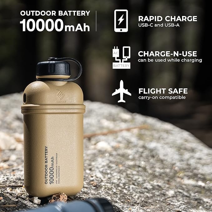 NESTOUT 10,000 m Ah Rugged Power Bank – Waterproof IP67 Outdoor Battery Charger with 20 W USB-C Fast Charging PD for i Phone, Camping & Hiking Adventures – Durable Shockproof Design for Active Lifestyles, Reliable Power On-the-Go