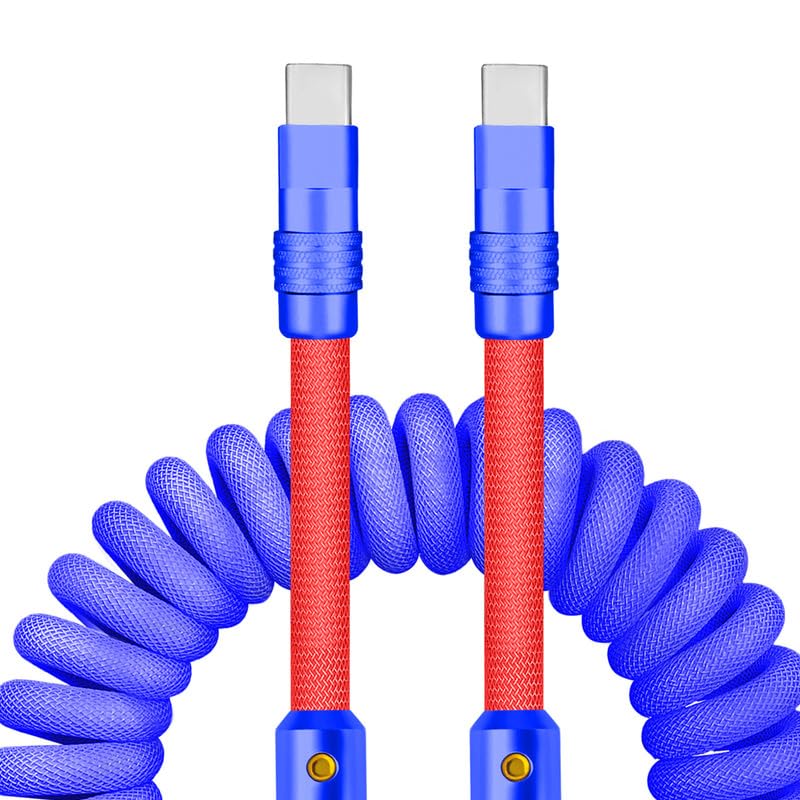 Experience Unmatched Charging Versatility with the Chubbycable Curly Chubby – 240 W High-Speed Retractable USB-C Cable, Extends 2.29 to 3.6 FT, Ideal for Car Play & Android Auto, Stylish Dark Blue and Green Coiled Design for Effortless Organization and Durability