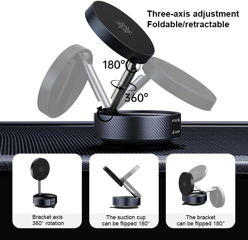 Phone Holders for Car Magsafe Car Mount，Magnetic Car Cell Phone 360° Rotatable Aluminum Base Upgrade Foldable Vacuum Magnetic Suction Phone Mount Ideal for Car Desk Dorm Smooth Surfaces – Enhanced Compatibility and Speed