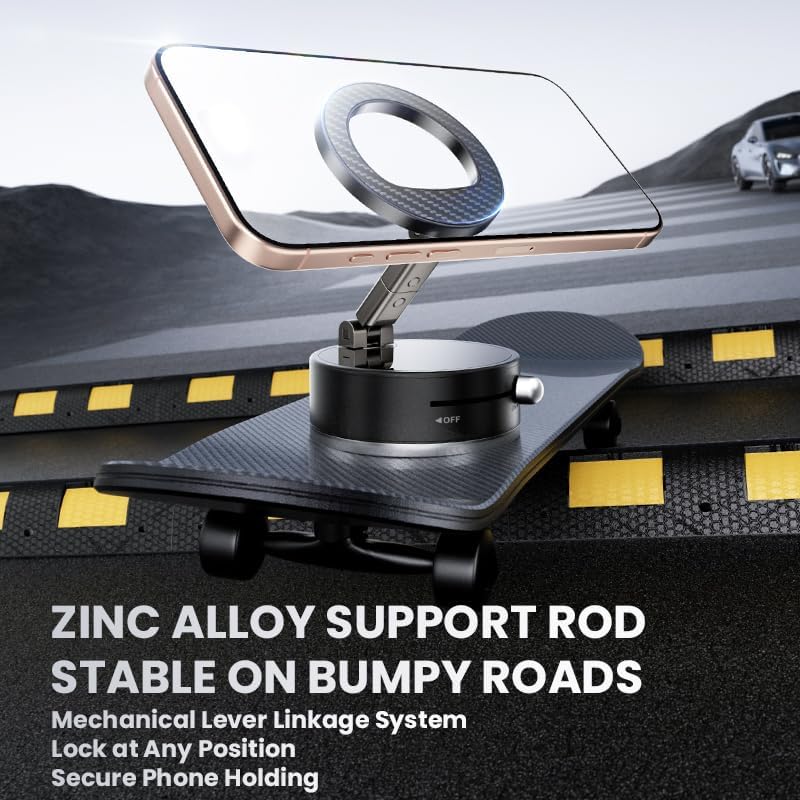 360° Vacuum Magnetic Phone Holder, Suction Cup Phone Mount, Foldable Strong Magnetic Cell Phone Holder for Car/Gym/Mirror/Smooth Surface, Compatible with Magsafe iPhone – Enhanced Compatibility and Speed