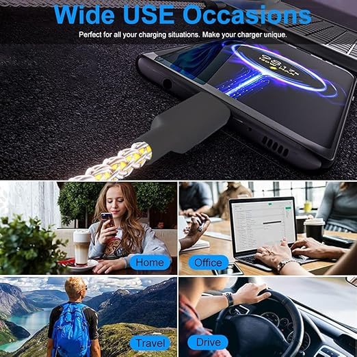 Elevate Your Charging Game with 2 Packs 66 W LED Light Up USB C Charging Cable – Vibrant RGB Flowing Lights for Quick Charge Compatibility with i Phone 15/16 Pro Max/Plus, Samsung Galaxy S24/S23, LG and More Android Devices (3.3 FT) – Durable Braided Design for Enhanced Longevity and Style