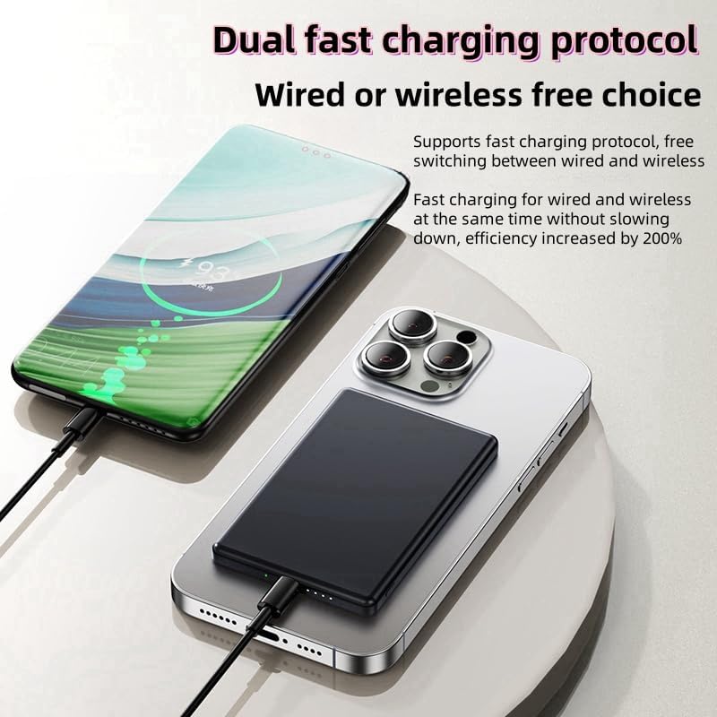 RCHL Ultra Slim Mag Safe Portable Charger – 5,000 m Ah Magnetic Power Bank for i Phone 12-16 & Samsung | 20 W Fast Charging Battery Pack with Seamless Magnetic Alignment for On-the-Go Power Solutions