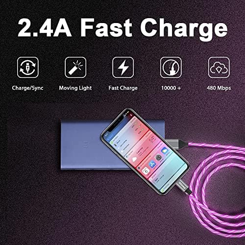 Illuminate Your Charging Experience: MFi Certified 6 ft LED Light Up Lightning Cable for i Phone 14/13/12/11/11 Pro/Max/XS/XR/X/6/7/8 – Fast Charging & High-Speed Data Sync in Vibrant Purple – Optimal Durability & Enhanced Compatibility for Effortless Connectivity